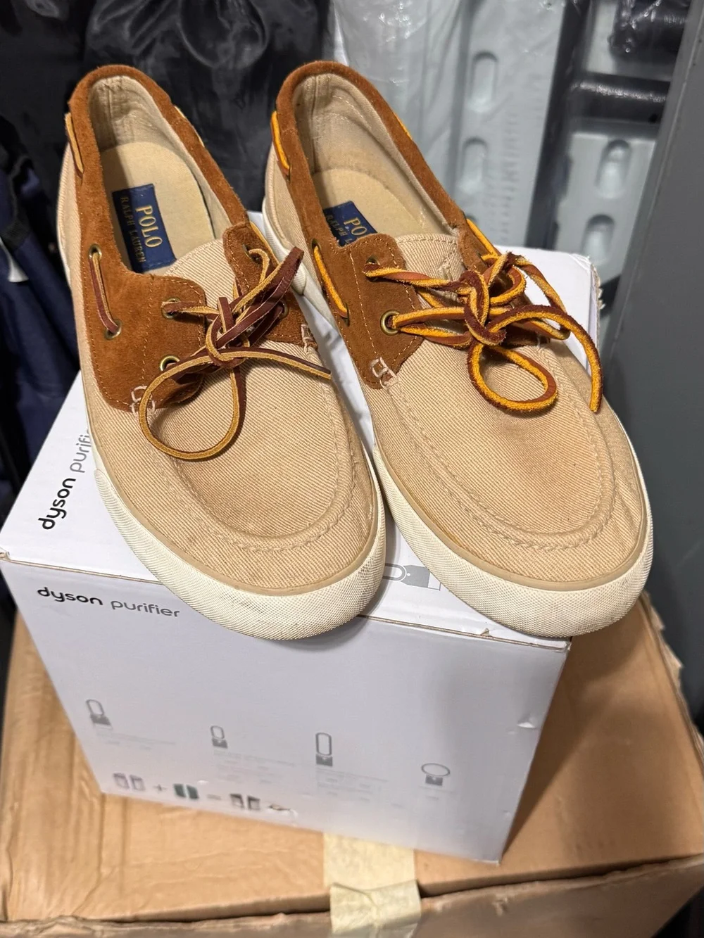 Polo by Ralph Lauren Two-Tone Canvas & Suede Boat Shoes - Tan & Brown